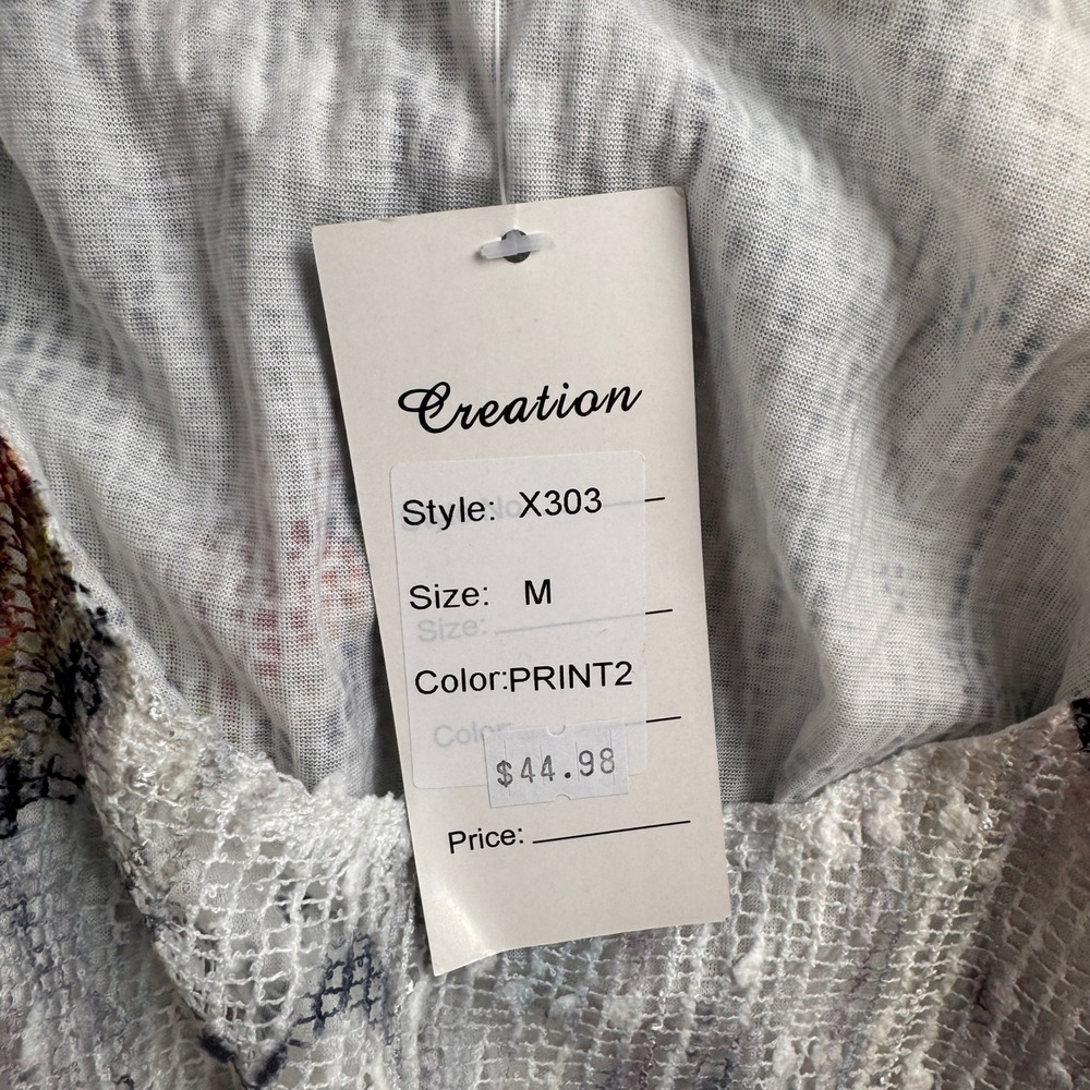 Creation Top Womens Medium Rainbow Feather Sequin Roll Tab Mesh Artsy Tunic NEW - Picture 4 of 10